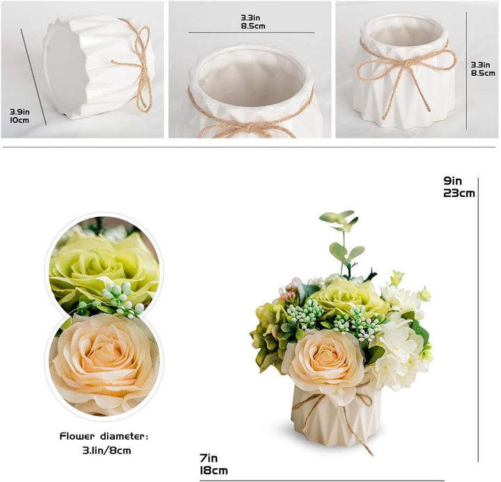 Künstliche Blumen Seidenrosen Blumensträusse Dekoration mit Keramikvase für Tisch Zuhause Büro Hochz