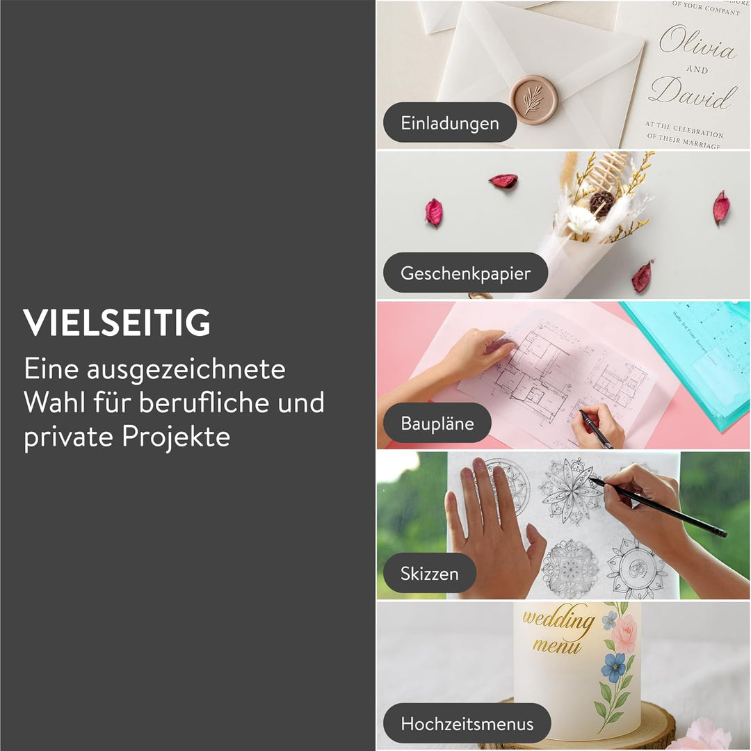 Tritart Transparentpapier Bedruckbar Weiss DIN A4 | 300 Blatt 100g/qm | Papier Transparent A4 - 300