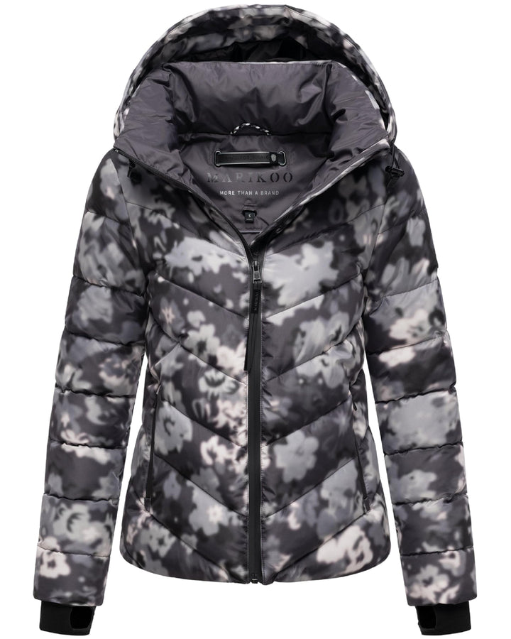 MARIKOO Damen Winterjacke warme Steppjacke mit abnehmbarer Kapuze Samuiaa XVI XS-3XL XS Dark Flower,