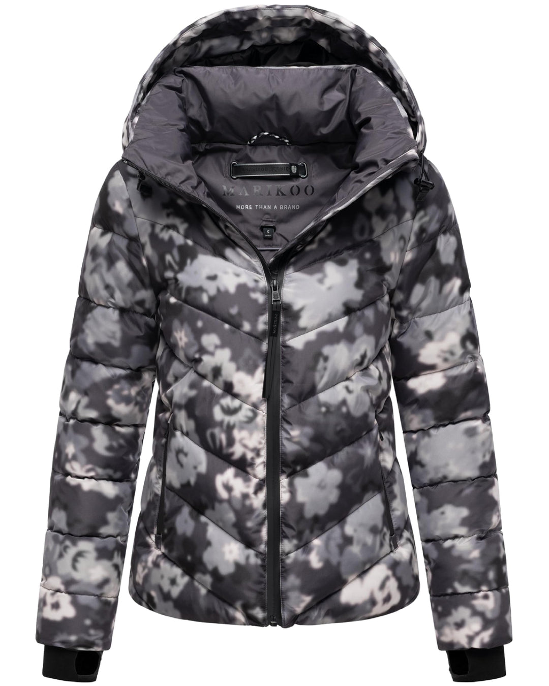 MARIKOO Damen Winterjacke warme Steppjacke mit abnehmbarer Kapuze Samuiaa XVI XS-3XL S Dark Flower,