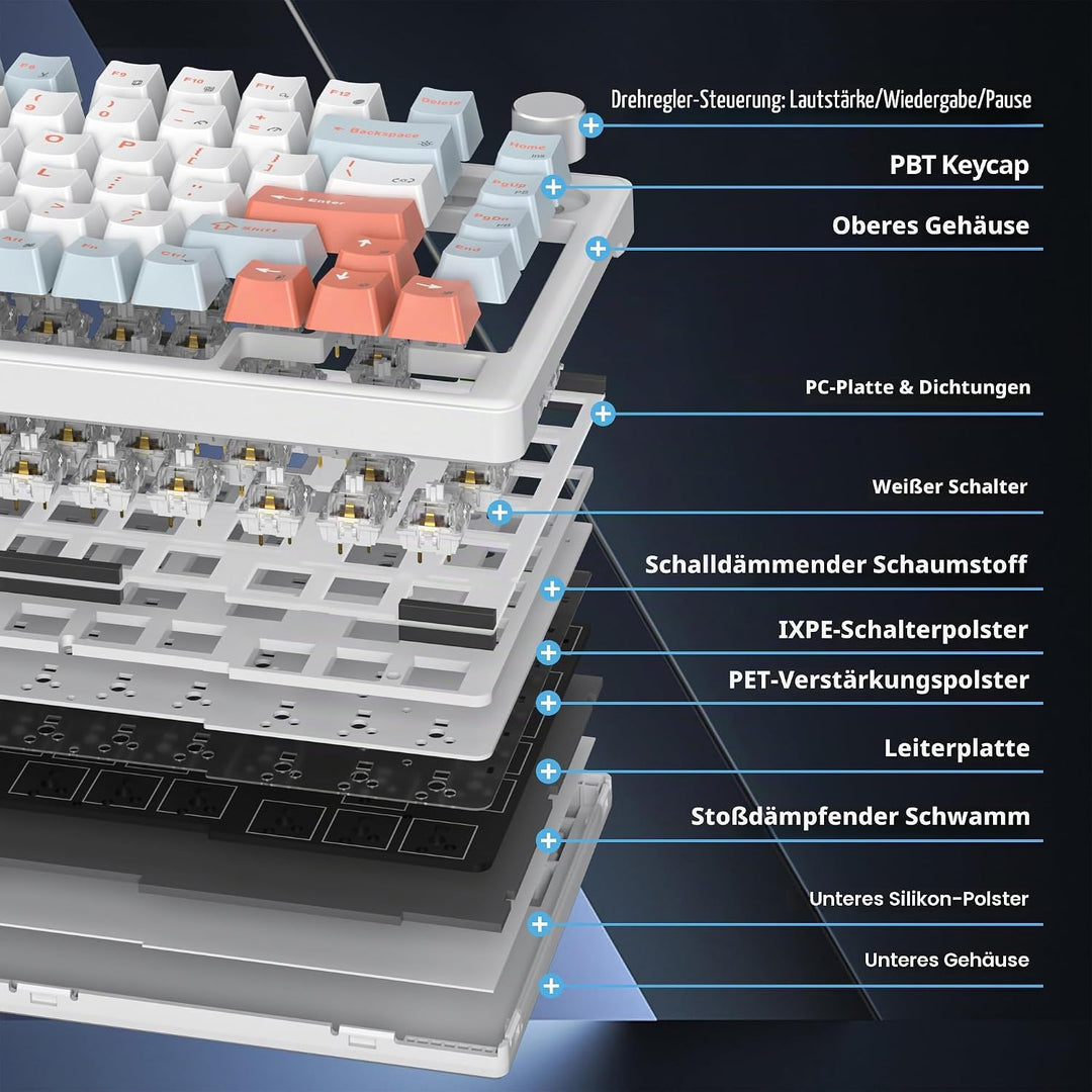 SOLIDEE Verkabelte Mechanische Gaming Tastatur 75 Prozent,hot-swap-fähige Mechanische Tastatur mit G
