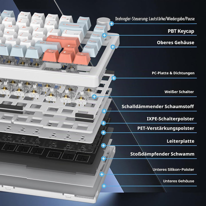 SOLIDEE Verkabelte Mechanische Gaming Tastatur 75 Prozent,hot-swap-fähige Mechanische Tastatur mit G