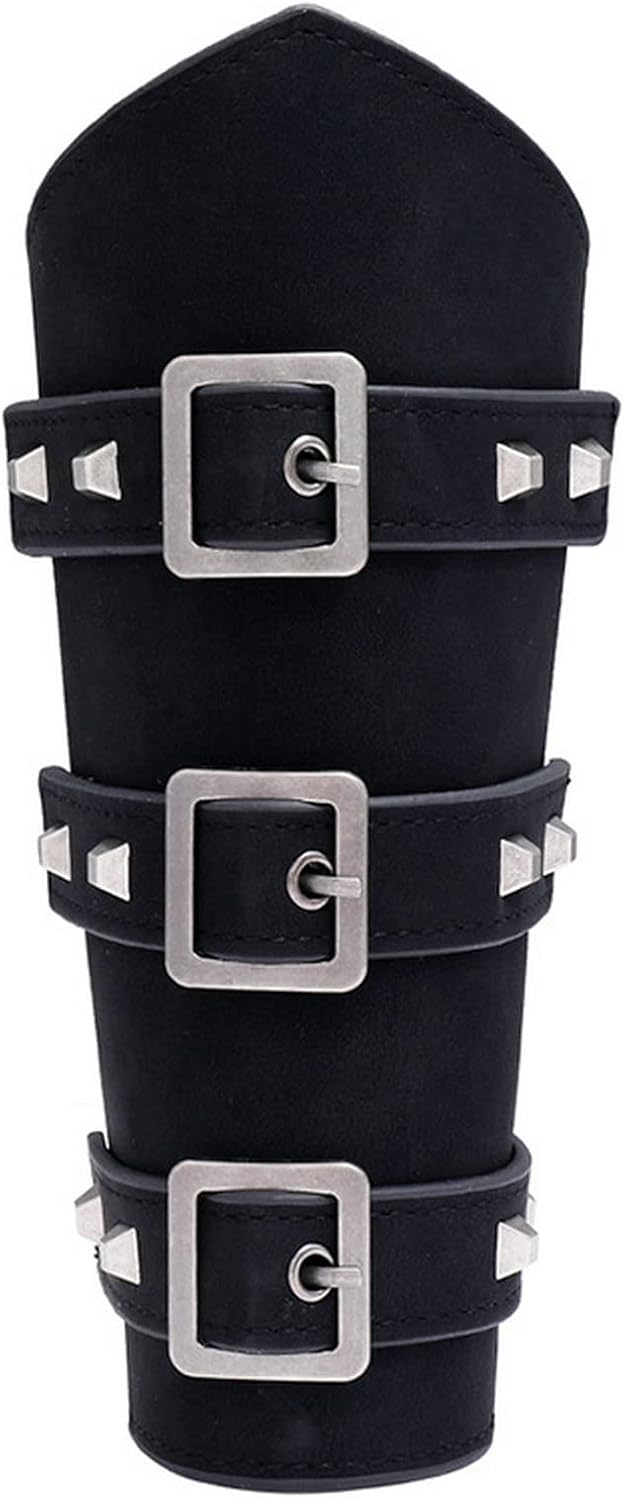 Thajaling 2 Stück Mittelalterliche Leder Armschützer, Punk Gothic Lederarmschienen, Vintage LARP Arm