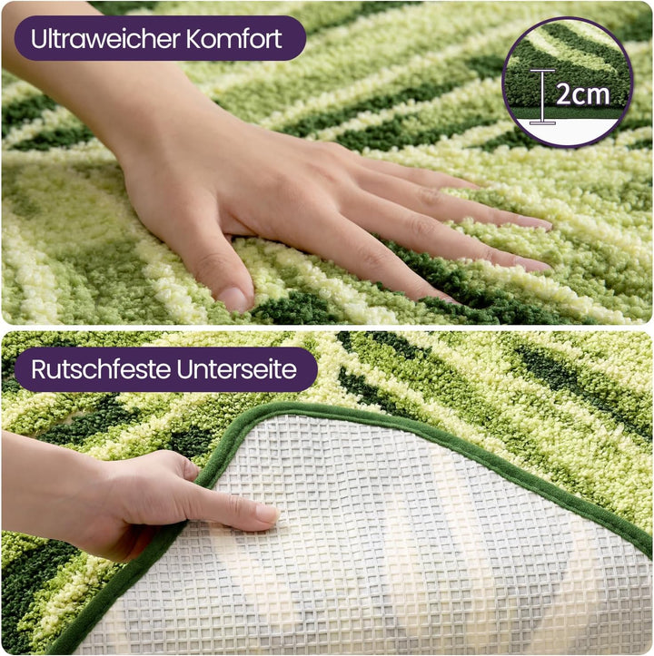 DEXI Badezimmerteppich 80 x 120 cm, Badematte rutschfest Absorbierende mit Monstera Pflanzenmuster,