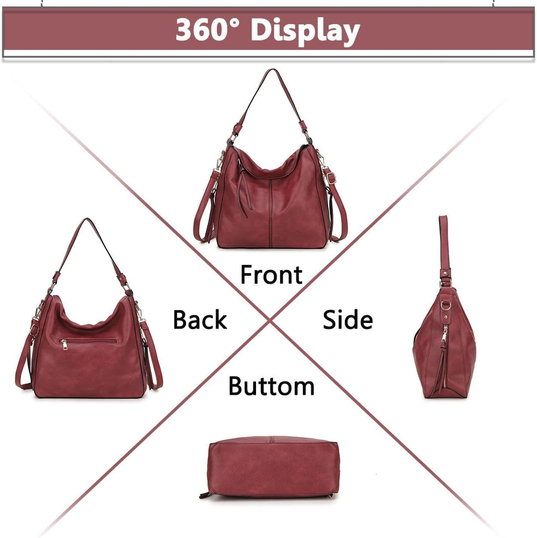 VX VONXURY Handtaschen für Frauen, Medium Vegan Leder Hobo Taschen Geldbörse für Damen Burgunderfarb