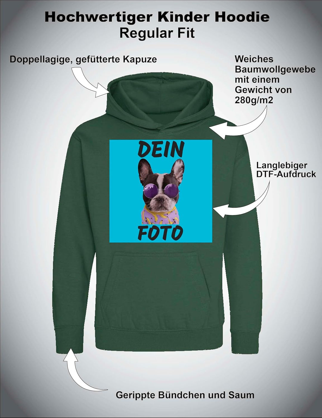 Kinder Hoodie Bedrucken Lassen - Mit Wunschfoto personalisiert - Kapuzenpullover als Geschenk für Ju