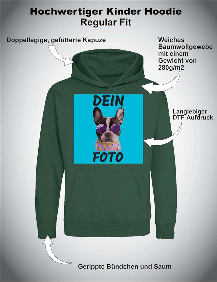 Kinder Hoodie Bedrucken Lassen - Mit Wunschfoto personalisiert - Kapuzenpullover als Geschenk für Ju