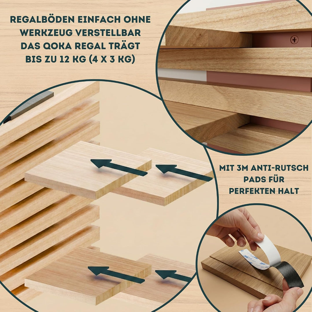 Wandregal Holz Hängend - Modulares Bücherregal Set aus Massivholz - Schwebendes Regalbrett für Wohnz