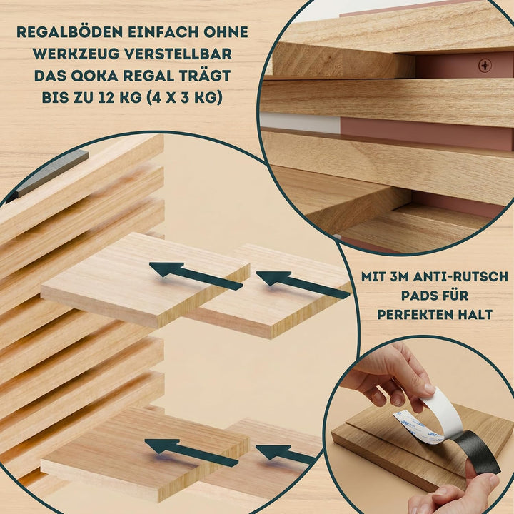 Wandregal Holz Hängend - Modulares Bücherregal Set aus Massivholz - Schwebendes Regalbrett für Wohnz