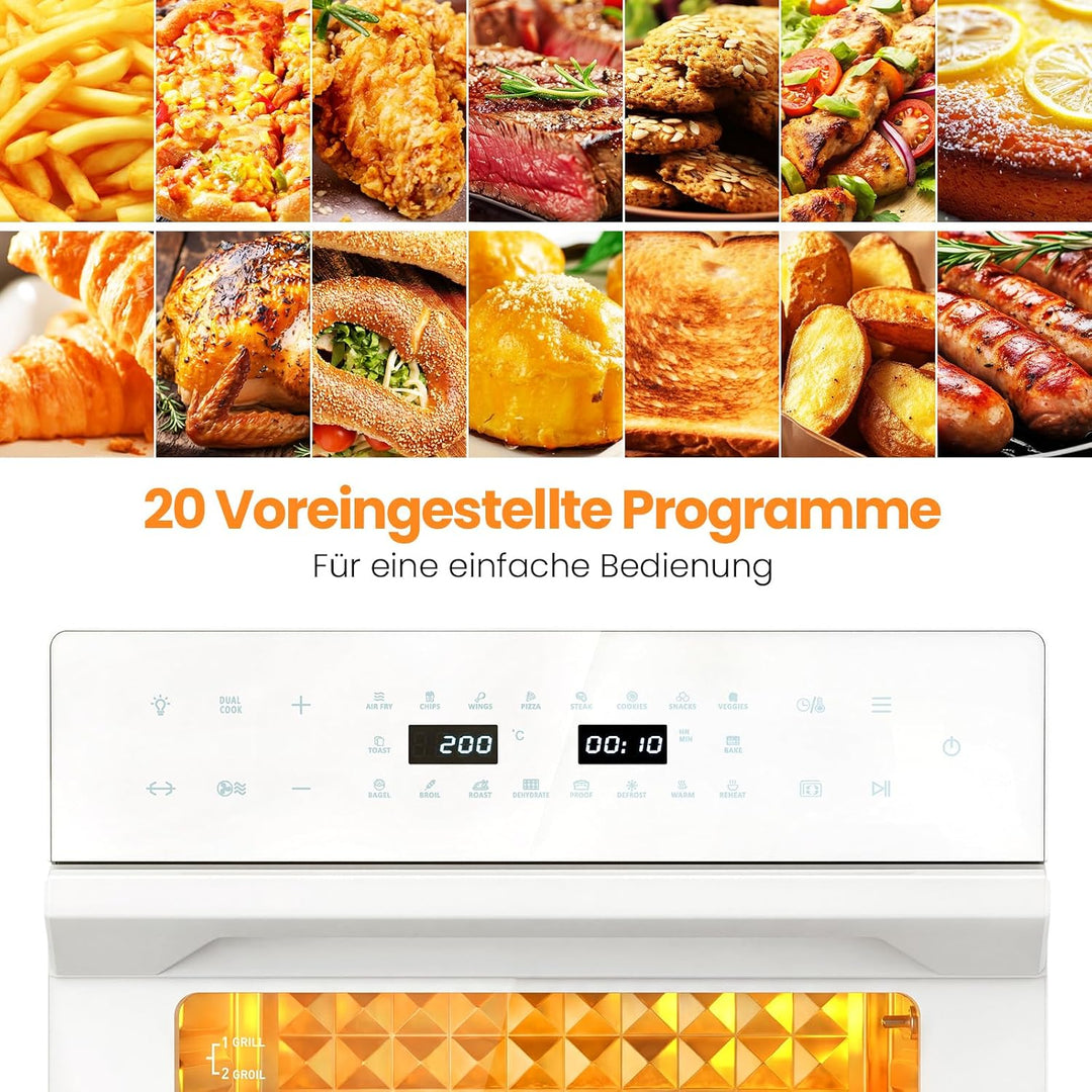 LLIVEKIT 30L Heissluftfritteuse XXL, Minibackofen Umluft mit 20 Programme | 9 Zubehör, Mini Backofen