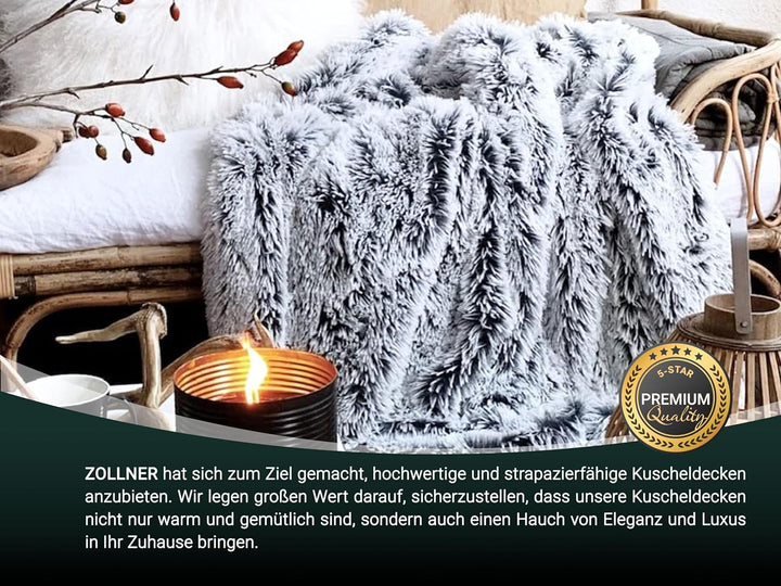 ZOLLNER Kuscheldecke, Wendedecke, 220x240 cm, grau-weiss, Felloptik 220 x 240 cm