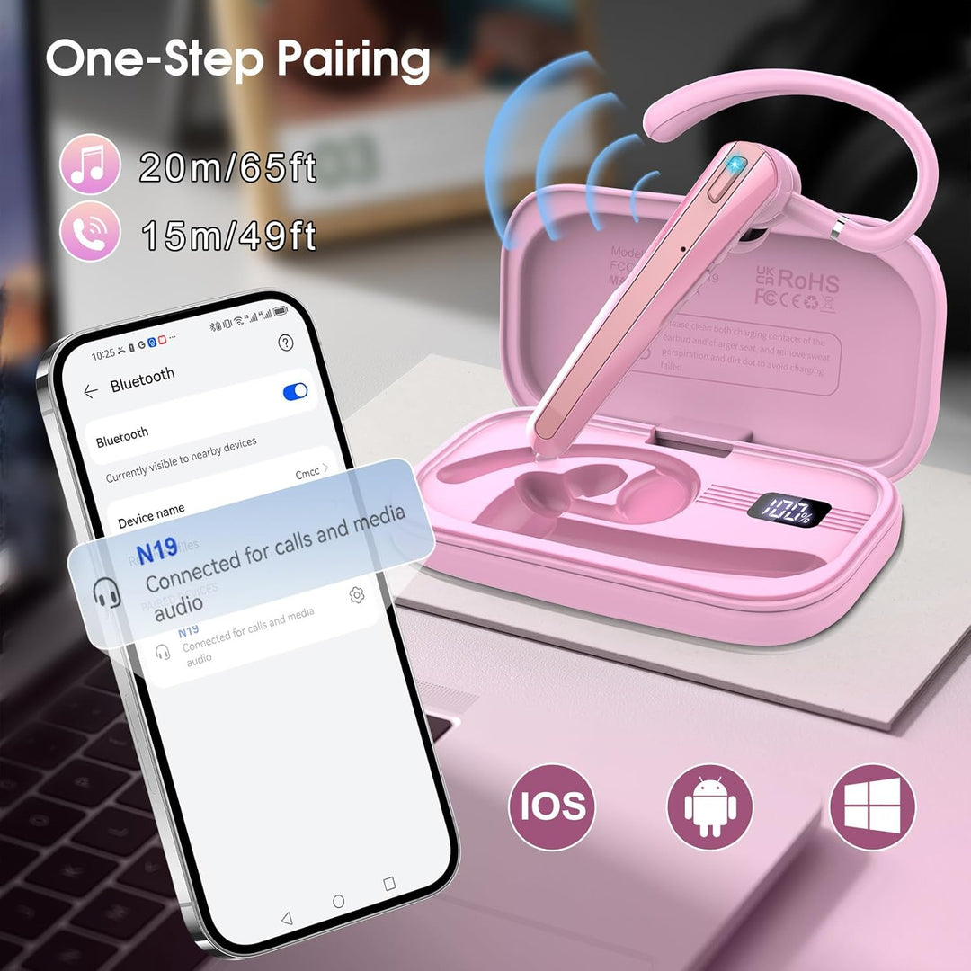 V5.3 Bluetooth Headset, Headset Kabellos Freisprech mit ENC Dual Geräuschunterdrückung Mic, 120 Std