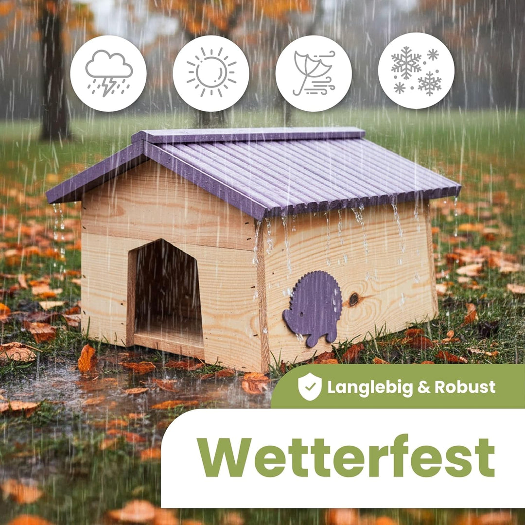 PATKAR Igelhaus Winterfest mit Boden - Premium Igelfutterhaus (Made in Europe) - Labyrintheingang ge