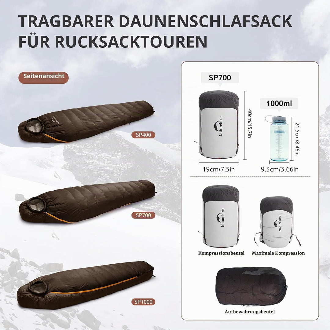 Naturehike Snowbird RDS Entendaunen Mumienschlafsack,Outdoor Professional Camping Schlafsack,Unisex