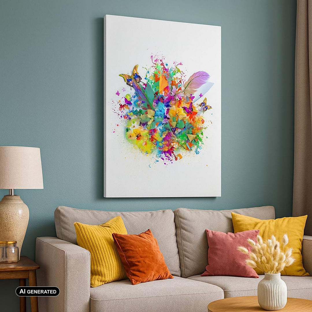 Bilder auf Leinwand Schmetterling Farbe Blume Komposition Leinwandbild mit Rahmen 45x80cm Wandbilder