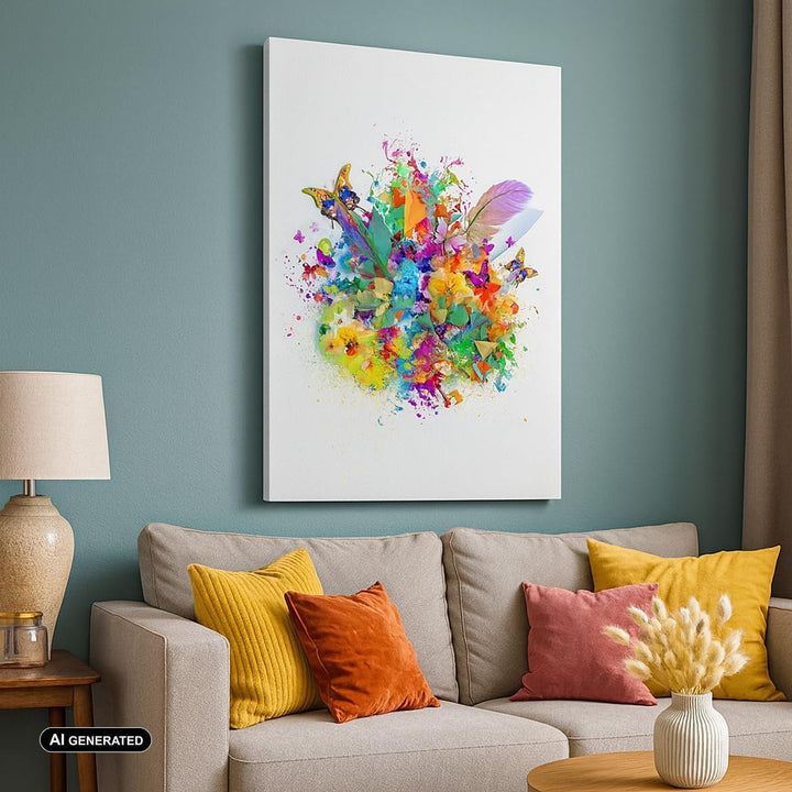 Bilder auf Leinwand Schmetterling Farbe Blume Komposition Leinwandbild mit Rahmen 45x80cm Wandbilder
