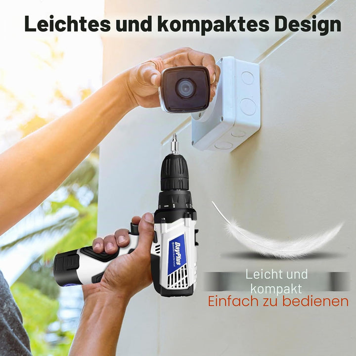 Akku-Bohrschrauber Akkubohrer 16,8V Akkuschrauber Set mit 2×1,5Ah Akkus, LED Arbeitslicht, 2-Gang, 4