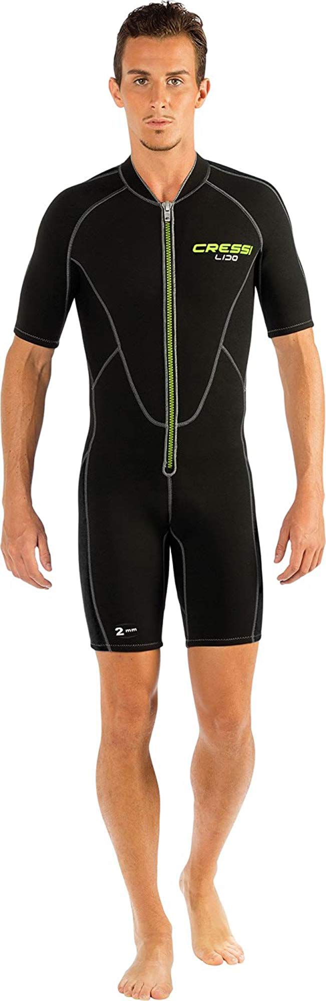 Cressi Lido Man - Shorty Neopren High Stretch 2 mm Neoprenanzug für Herren Schwarz- Grün XXL, Schwar