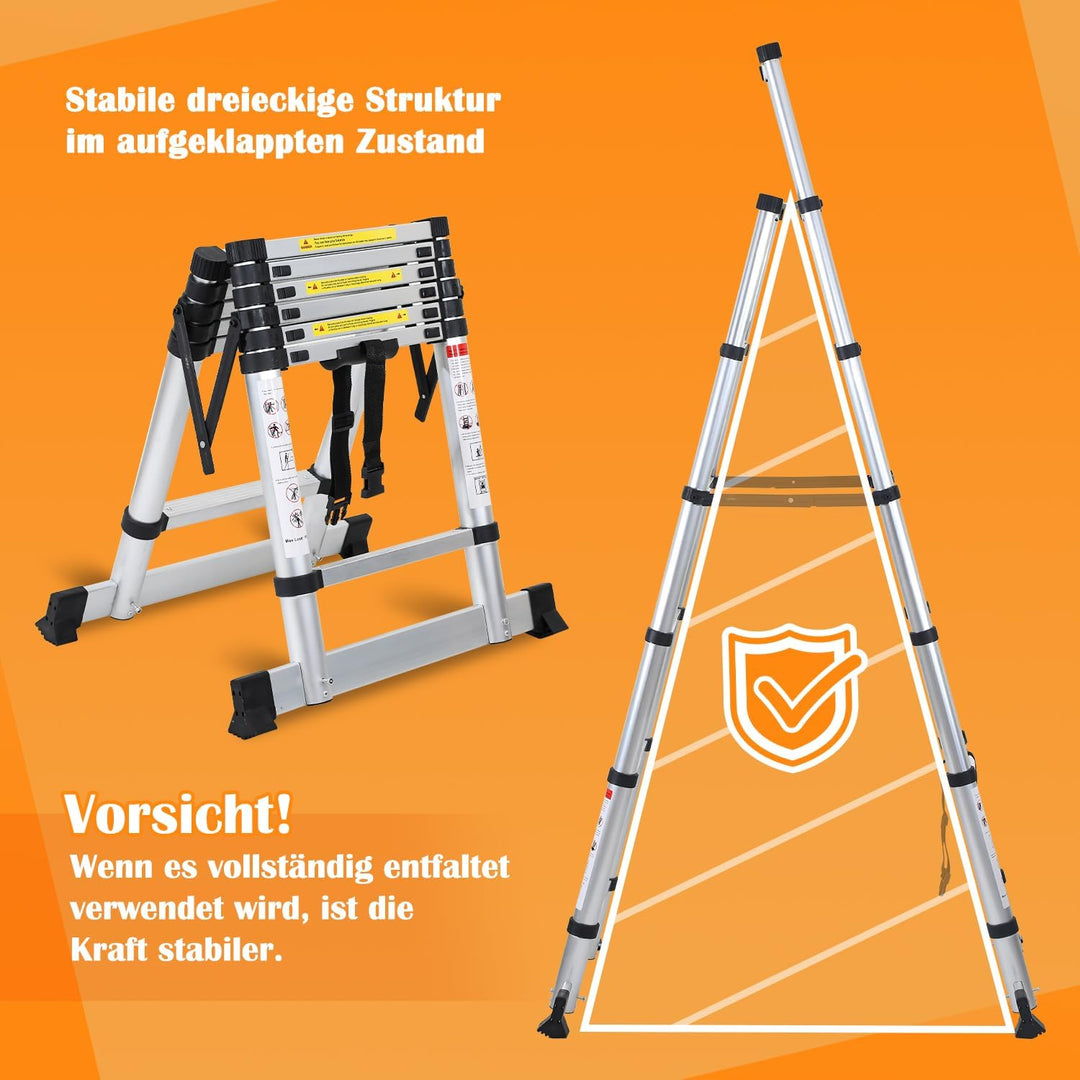 Eulenke teleskopleiter klappleiter 1,7+2M aluleiter Tragbare rutschfeste ausziehleiter 5+6 Stufen, 1