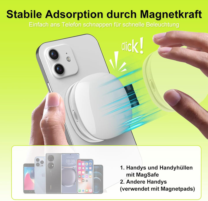 Magnetisches Selfie Licht für Phone: Ringlicht für iPhone Magsafe; CRI97 360° LED Fülllicht mit Spie