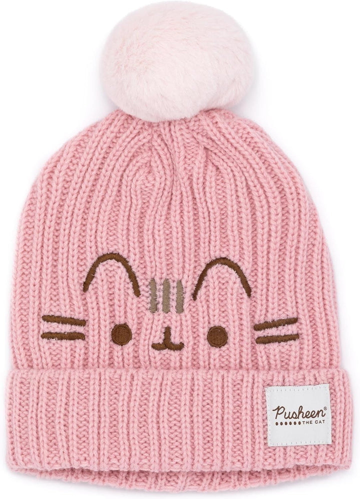 Pusheen Beanie und Handschuhe Frauen Katze rosa gestrickter Winterhut