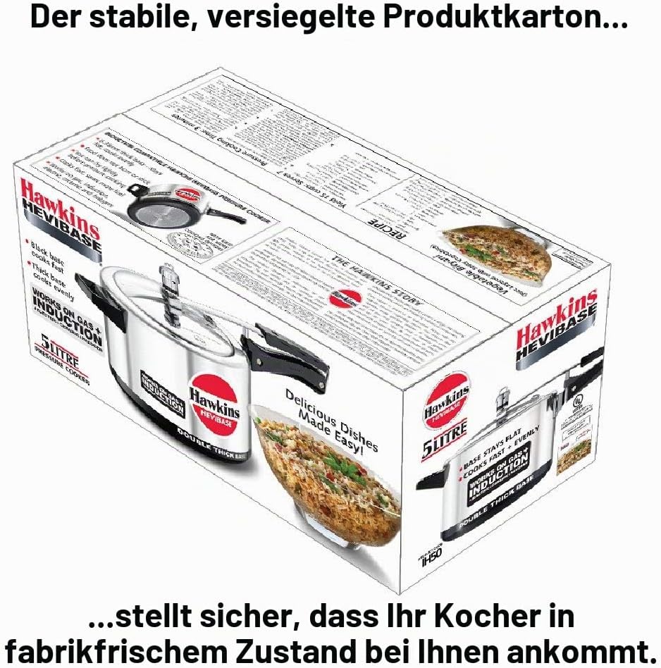 HAWKINS H 56 H56 Hevibase Schnellkochtopf, Induktionskompatibel, Aluminium, 5 Liter, Silber 5-Litre,