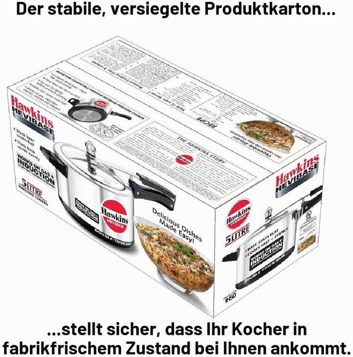 HAWKINS H 56 H56 Hevibase Schnellkochtopf, Induktionskompatibel, Aluminium, 5 Liter, Silber 5-Litre,
