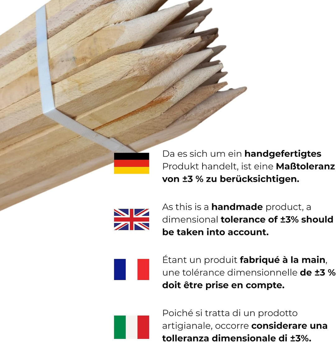 Holzpfähle Buchenholz Quadratisch 100 Stück - Längen 30 cm Holzpflöcke für Markierungen Robuste Spit