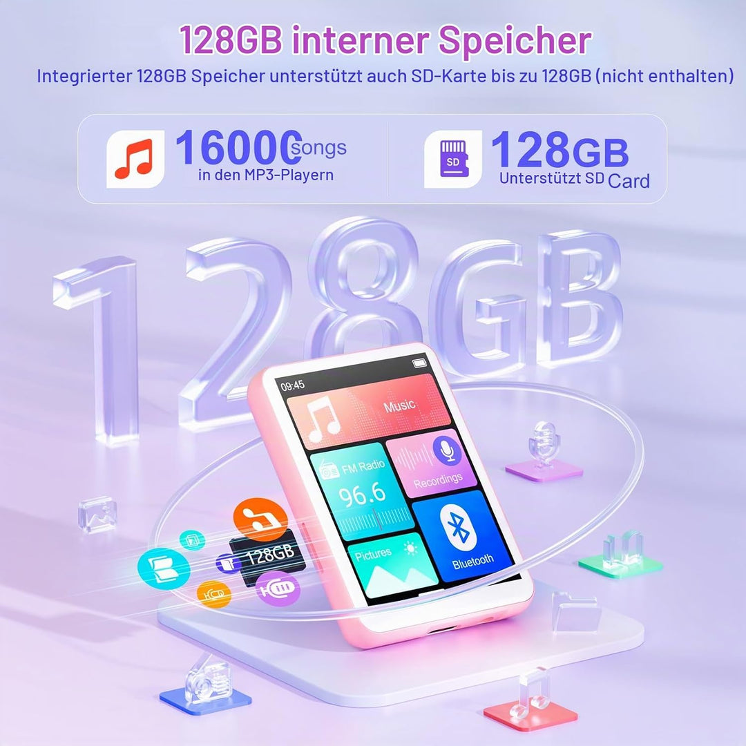 128GB MP3-Player Bluetooth 5.4, Oilsky 2,4 Zoll Full Touchscreen MP3, Tragbarer Musik Player mit Lau