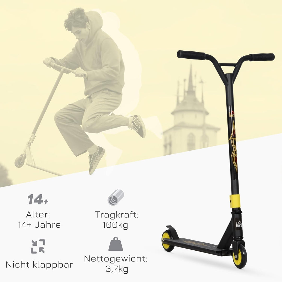 HOMCOM Pro Stunt Scooter, Tretroller, Freestyle Tricks, mit 100mm PU-Rädern, für Kinder und Erwachse