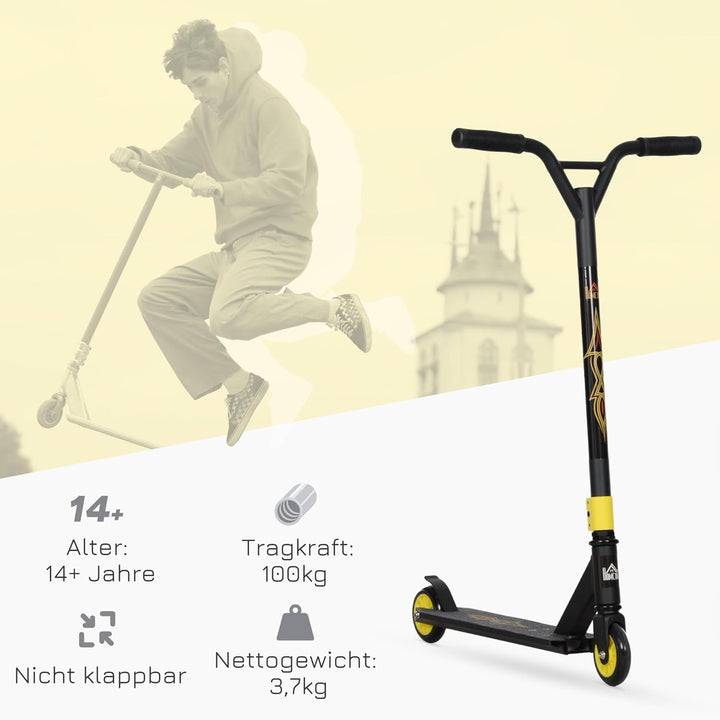 HOMCOM Pro Stunt Scooter, Tretroller, Freestyle Tricks, mit 100mm PU-Rädern, für Kinder und Erwachse