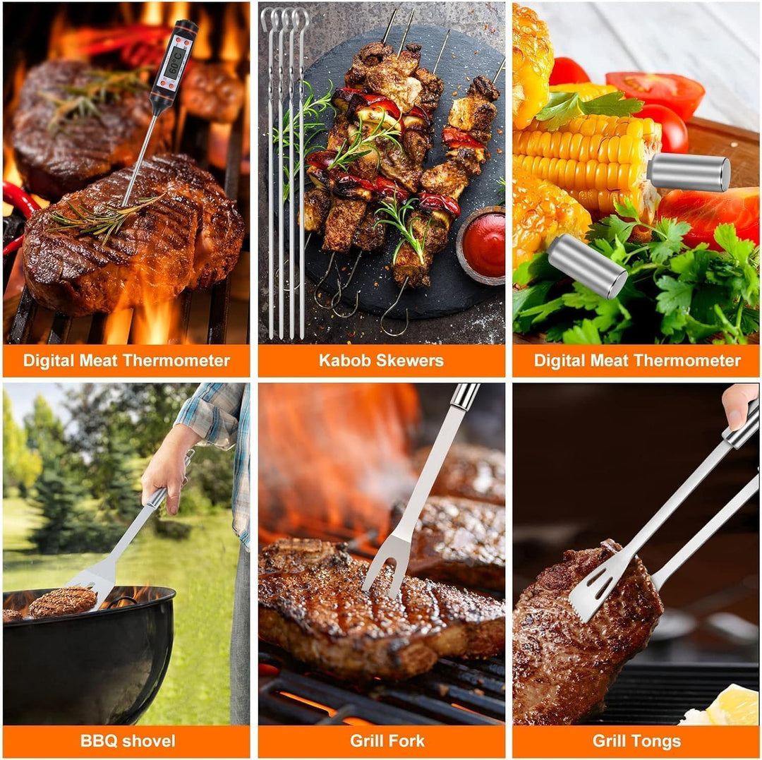 Grillbesteck Grill Set, 25 pcs BBQ Grillwerkzeug Set,Edelstahl-Grillzubehör Set für Camping, Küche,
