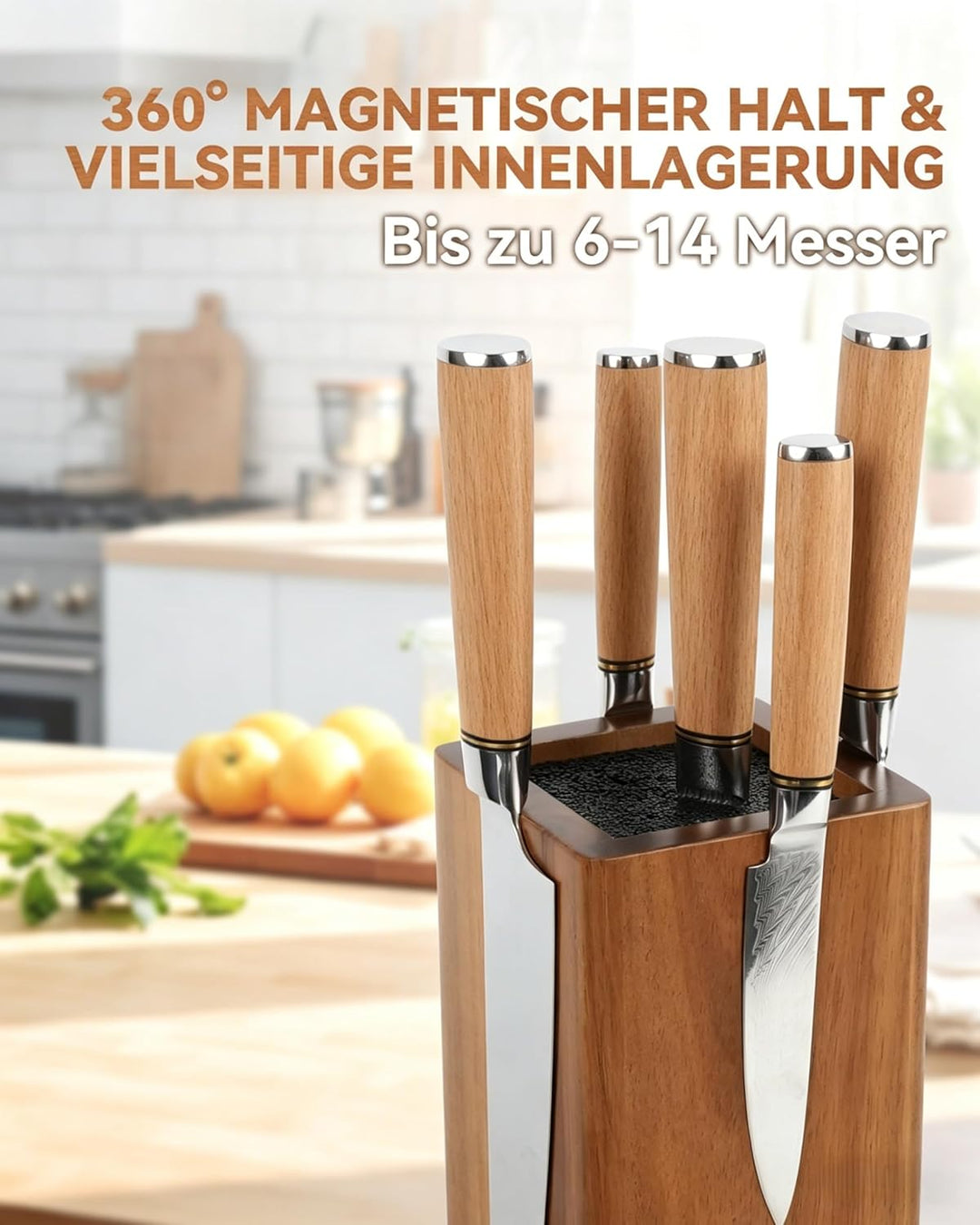 Messerblock Magnetisch -KUCHEASY Drehbar 360 Grad Magnetisch Ohne Messer -Magnetischer Messerblock H