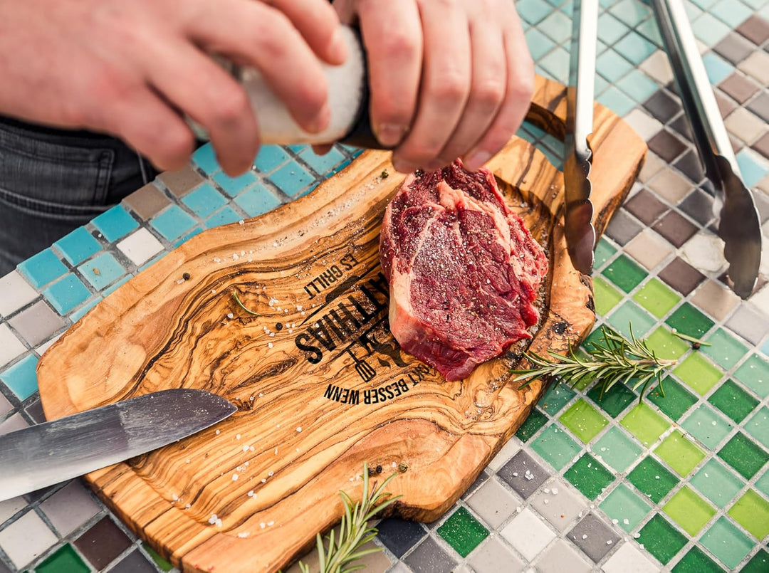 Schneidebrett Personalisiert | Olivenholz | Steakbrett | Grillbrett | Grill Geschenke für Männer | G