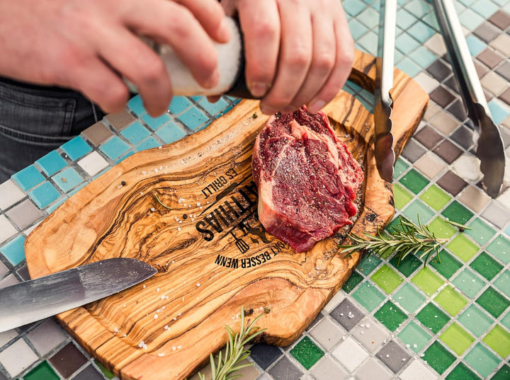 Schneidebrett Personalisiert | Olivenholz | Steakbrett | Grillbrett | Grill Geschenke für Männer | G