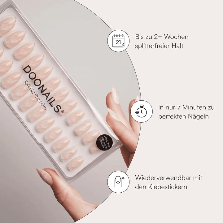 DOONAILS – Press On Nails 30er Set Nude Marble Almond Form Creme/Weiss + Marmor – Nägel zum Aufklebe