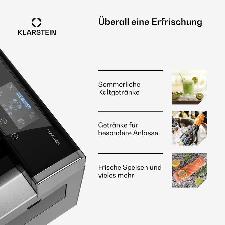 Klarstein Eiszeit Eiswürfelmaschine - Eiswürfelbereiter mit LCD-Display, Crushed Ice Maschine, Eiska