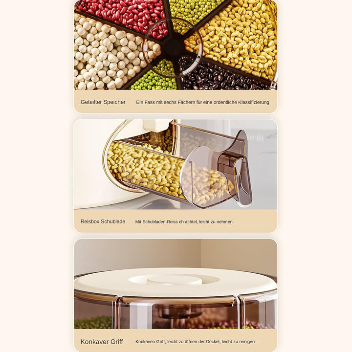 Generisch Rotating Rice Bucket, Click Output Food Dispenser, Adorable 6 Grid Rotatings Rice Storage