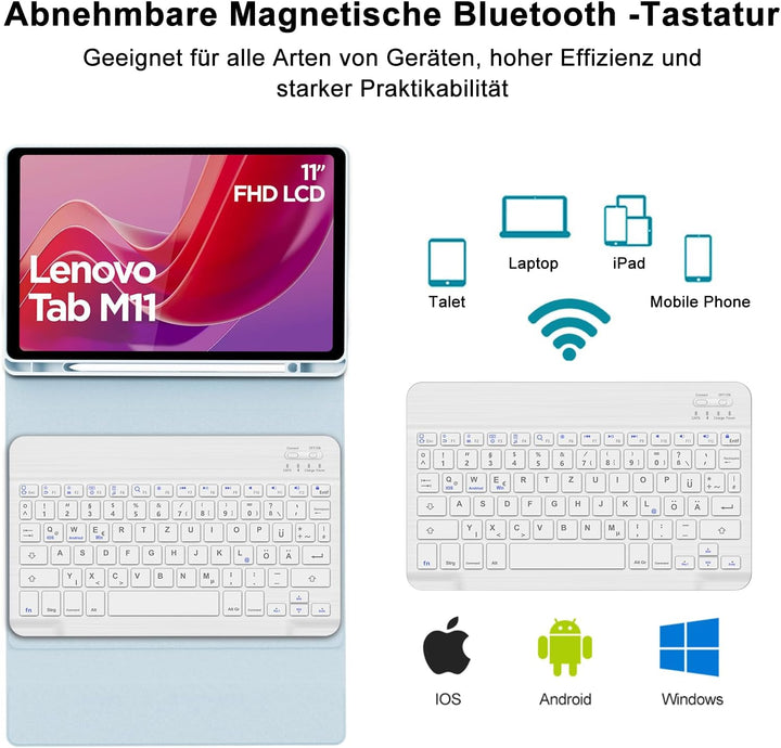 Tastatur Hülle für Lenovo Tab M11 11 Zoll 2024, QWERTZ Deutsches Tastatur mit Magnetisch Abnehmbarer