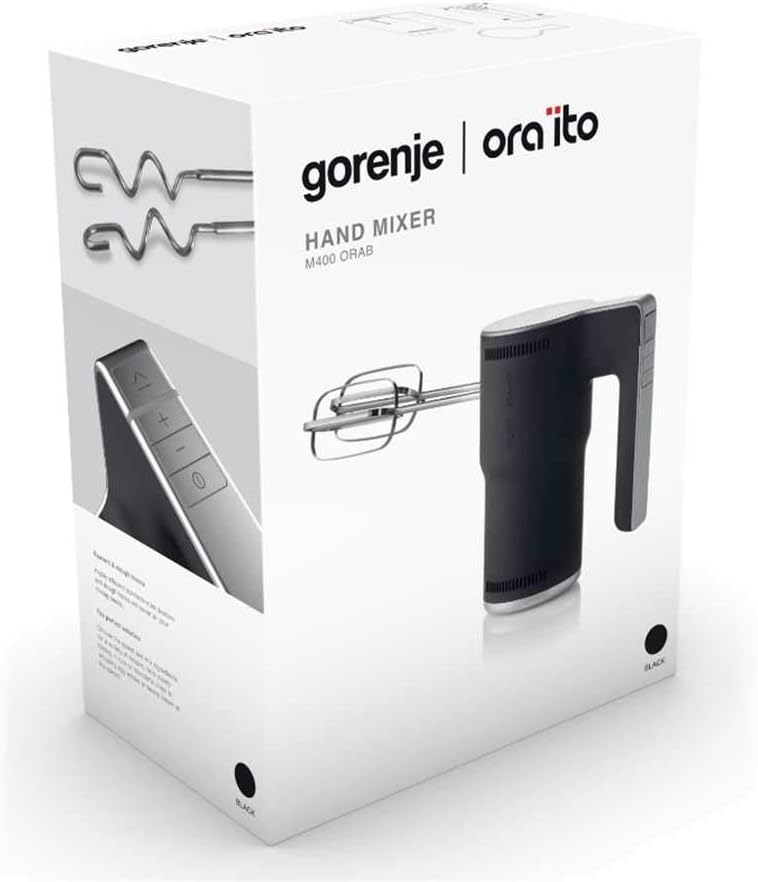 Gorenje M400ORAB Handmixer/Edelstahlquirlen und etra lange Teighacken/Turbotaste / 5 Stufen/Smart Co