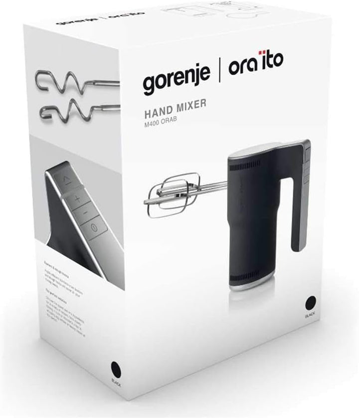 Gorenje M400ORAB Handmixer/Edelstahlquirlen und etra lange Teighacken/Turbotaste / 5 Stufen/Smart Co