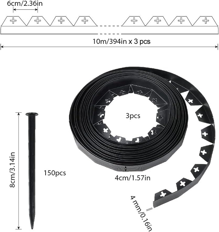 Flexible Rasenkante aus Kunststoff, 30 m (3 x 10 m), 4 cm hohe Landschaftskante, einfache Installati