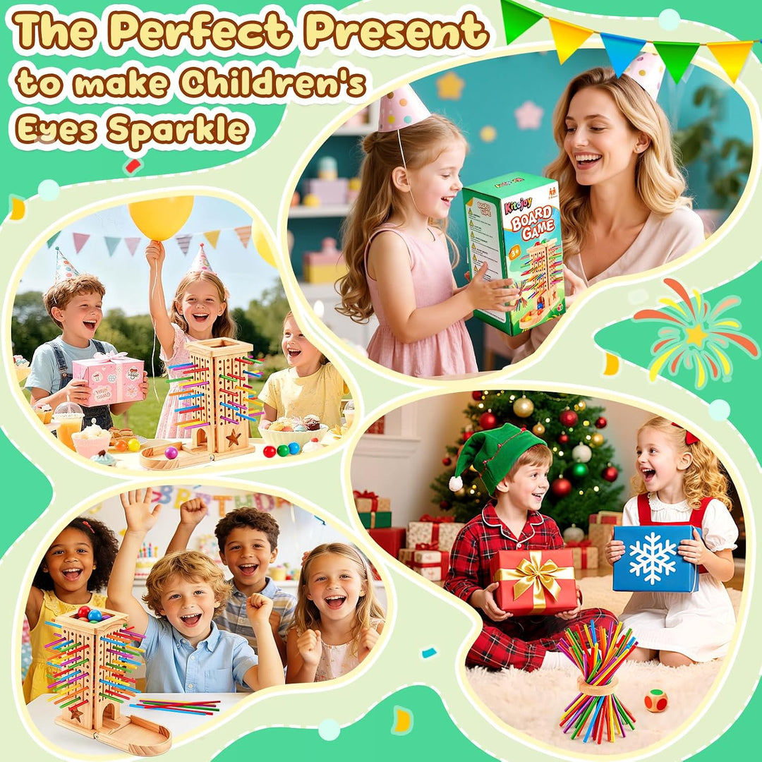 Montessori Spiel Holzbrettspiele für Kinder ab 3 4 5 6 Jahren | Reisespiel, Brettspiel mit 42 Stäbch