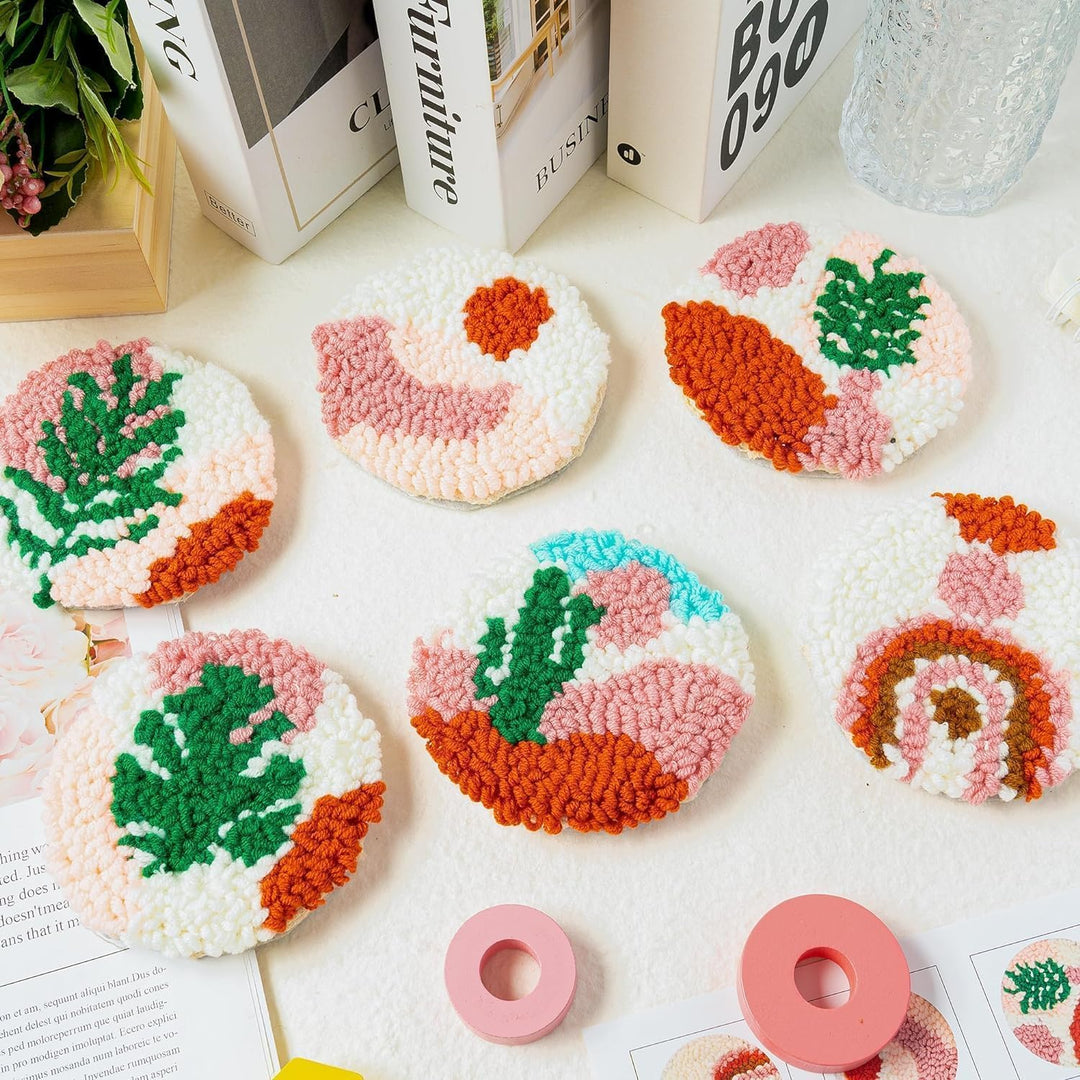 WATINC 22 Stück Craft Punch Needle Untersetzer Kit DIY Handwerk Stickerei Kit für Anfänger einfach F