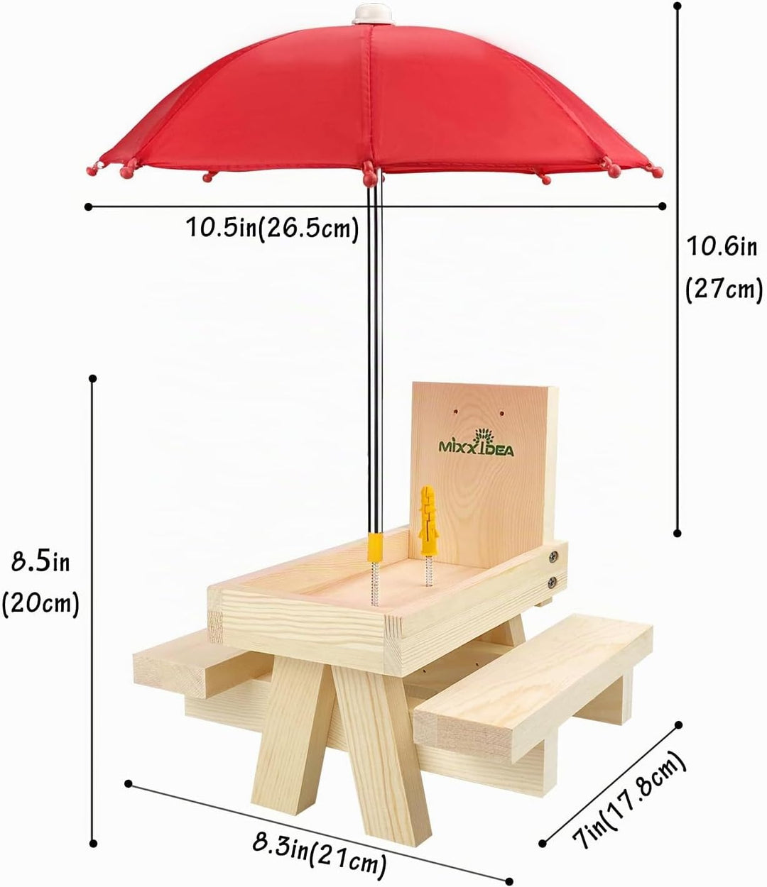 MIXXIDEA Eichhörnchen-Futterstation mit Regenschirm,hölzerner Eichhörnchen-Picknick-Tisch Futterspen