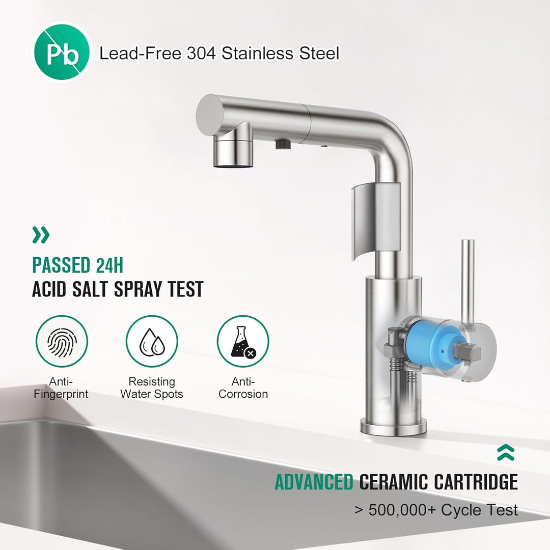 CREA Wasserhahn Küche mit 3 Funktionen Brause,360° Drehbar Hochdruck Einhebelmischer Mischbatterie S