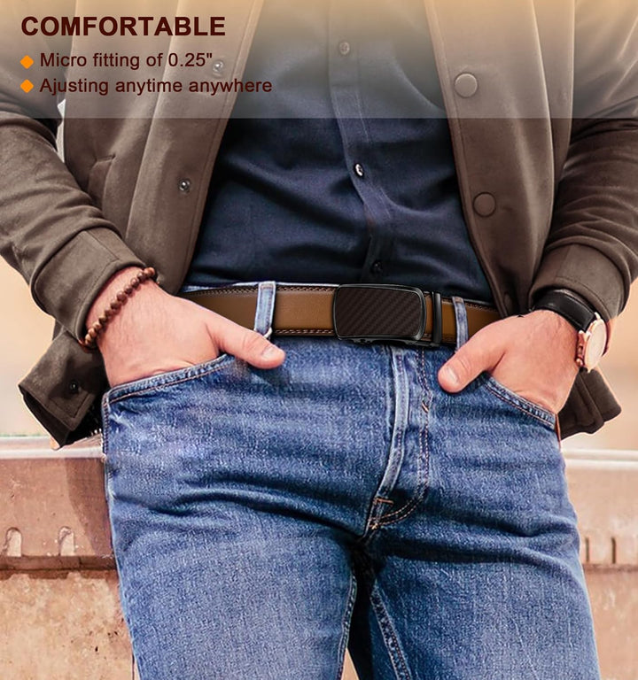 BULLIANT Gürtel Herren, Ledergürtel Ratsche Gürtel Automatikschliesse für Herren Business Anzug,Brei