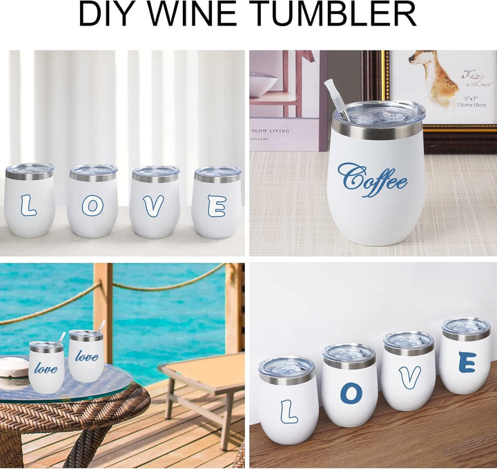 Joymaking 4 Stück Weinbecher Edelstahl, Stemless Weinbecher mit Deckel, Doppelwandige Unbreakable Tr