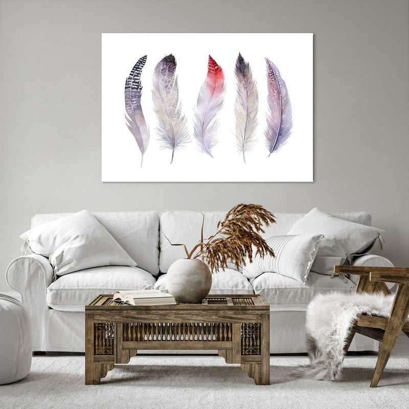 Bilder auf Leinwand 100x70cm Leinwandbild Feder Tier Vogel Komposition Gross Wanddeko Bild Schlafzim