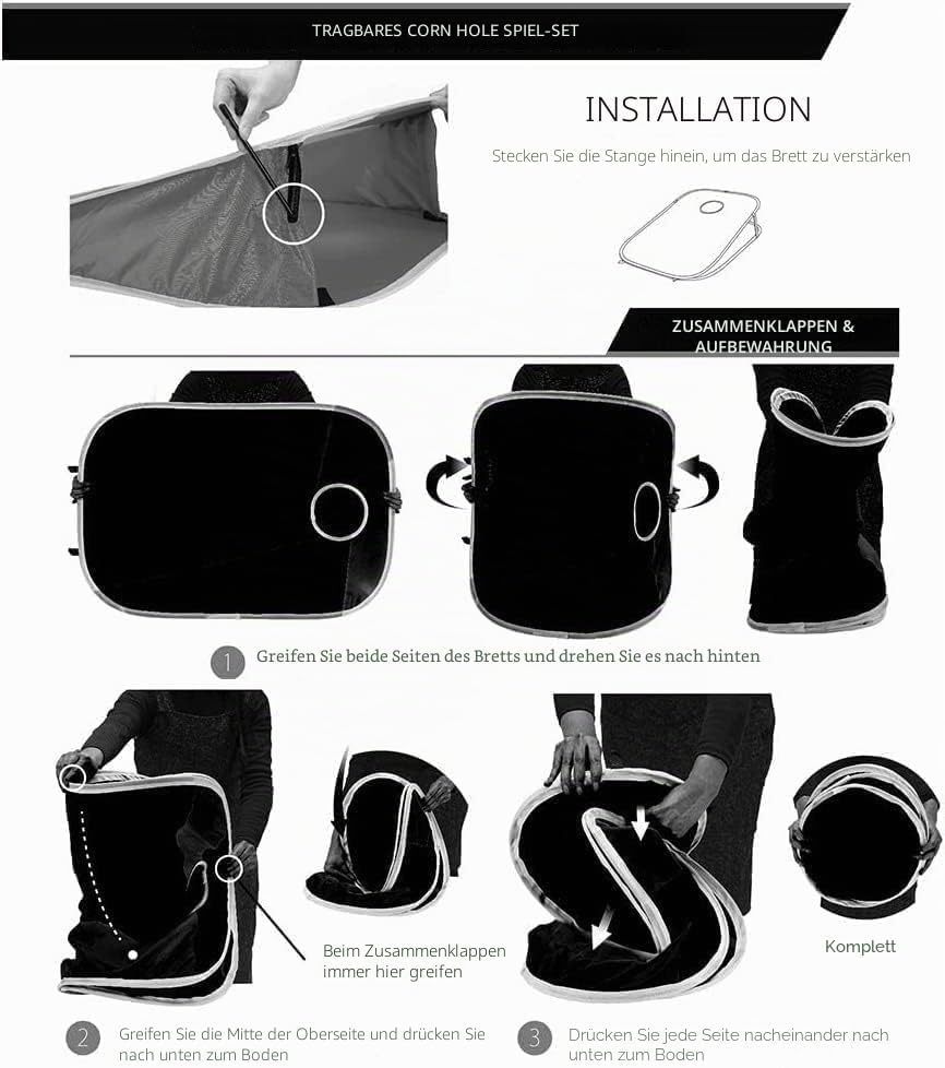 NZQXJXZ Cornhole Spiel Outdoor, Tragbar & Zusammenklappbar, Cornhole Toss Set mit 10 Sandsäckchen un